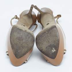 Pre Owned Sergio Rossi Brown/Beige Patent and Leather T Strap Platform Sandals Size 38