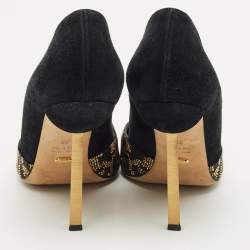 Pre Owned Sergio Rossi Black Suede Crystal Embellished Pointed Toe  Pumps Size 39