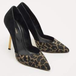 Pre Owned Sergio Rossi Black Suede Crystal Embellished Pointed Toe  Pumps Size 39