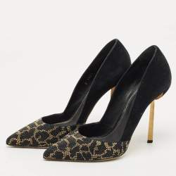 Pre Owned Sergio Rossi Black Suede Crystal Embellished Pointed Toe  Pumps Size 39