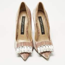 Pre Owned Sergio Rossi Beige Velvet SR1 Crystals Pumps Size 38.5