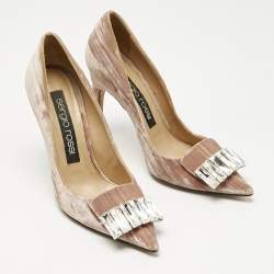 Pre Owned Sergio Rossi Beige Velvet SR1 Crystals Pumps Size 38.5