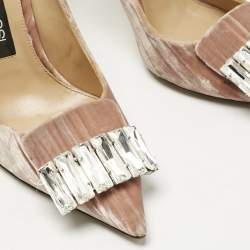 Pre Owned Sergio Rossi Beige Velvet SR1 Crystals Pumps Size 38.5