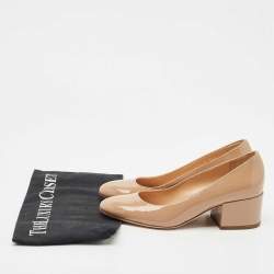 مملوكة مسبقًا Sergio Rossi Beige Patent Leather Block Heel Pumps Size 34.5