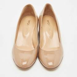 مملوكة مسبقًا Sergio Rossi Beige Patent Leather Block Heel Pumps Size 34.5