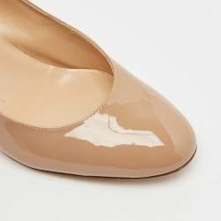 مملوكة مسبقًا Sergio Rossi Beige Patent Leather Block Heel Pumps Size 34.5