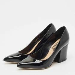 Pre Owned Sergio Rossi Black Patent Leather Block Heel Pumps Size 34