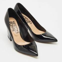 Pre Owned Sergio Rossi Black Patent Leather Block Heel Pumps Size 34