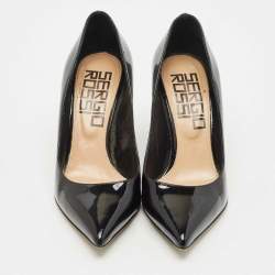Pre Owned Sergio Rossi Black Patent Leather Block Heel Pumps Size 34