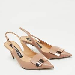 Pre Owned حذاء كعب عالي سيرجيو روسي سكاربي دونا جلد لامع أبيض فتحة كعب نعل سميك مقاس 37.5