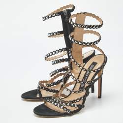 Pre Owned Sergio Rossi Black Suede Crystal Embellished Ankle Strap Sandals Size 39