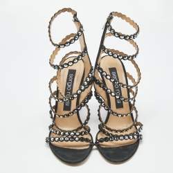 Pre Owned Sergio Rossi Black Suede Crystal Embellished Ankle Strap Sandals Size 39