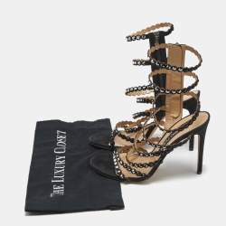 Pre Owned Sergio Rossi Black Suede Crystal Embellished Ankle Strap Sandals Size 39