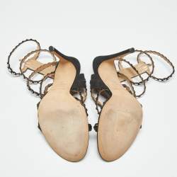 Pre Owned Sergio Rossi Black Suede Crystal Embellished Ankle Strap Sandals Size 39