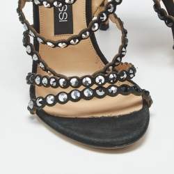 Pre Owned Sergio Rossi Black Suede Crystal Embellished Ankle Strap Sandals Size 39