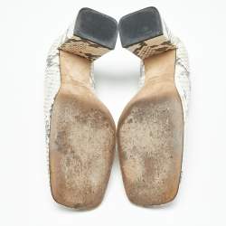 Pre Owned Sergio Rossi Beige Python Embossed Leather Block Heel Pumps Size 39