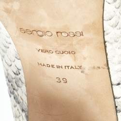 Pre Owned Sergio Rossi Beige Python Embossed Leather Block Heel Pumps Size 39