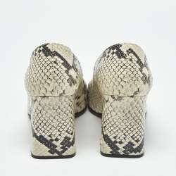 Pre Owned Sergio Rossi Beige Python Embossed Leather Block Heel Pumps Size 39
