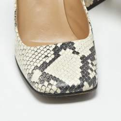 Pre Owned Sergio Rossi Beige Python Embossed Leather Block Heel Pumps Size 39
