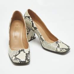 Pre Owned Sergio Rossi Beige Python Embossed Leather Block Heel Pumps Size 39