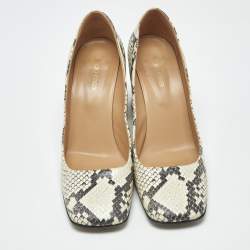 Pre Owned Sergio Rossi Beige Python Embossed Leather Block Heel Pumps Size 39