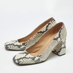 Pre Owned Sergio Rossi Beige Python Embossed Leather Block Heel Pumps Size 39