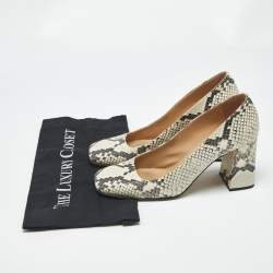 Pre Owned Sergio Rossi Beige Python Embossed Leather Block Heel Pumps Size 39