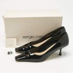 مملوكة مسبقًا حذاء كعب عالي سيرجيو روسي جلد رمادي وبراءات اختراع مقدمة مربعة مقاس 37