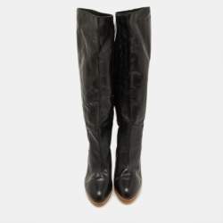 Pre Owned Sergio Rossi Black Perforated Leather Calf Length Boots Size 38.5