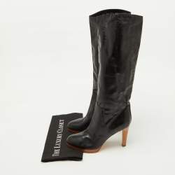 Pre Owned Sergio Rossi Black Perforated Leather Calf Length Boots Size 38.5