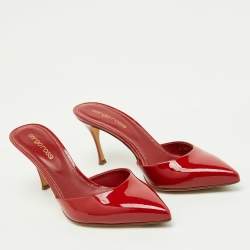 Pre Owned Sergio Rossi Red Patent Leather Pointed Toe Mules Size 35.5