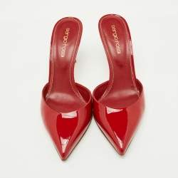 Pre Owned Sergio Rossi Red Patent Leather Pointed Toe Mules Size 35.5