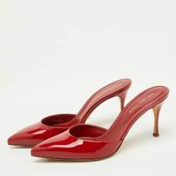 Pre Owned Sergio Rossi Red Patent Leather Pointed Toe Mules Size 35.5