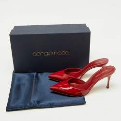 Pre Owned Sergio Rossi Red Patent Leather Pointed Toe Mules Size 35.5