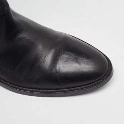 Pre Owned Sergio Rossi Black/Dark Brown Leather Chain Detail Calf Length Boots Size 35.5