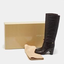 Pre Owned Sergio Rossi Dark Brown Python Embossed Leather Knee Length Boots Size 35.5