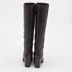Pre Owned Sergio Rossi Dark Brown Python Embossed Leather Knee Length Boots Size 35.5