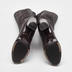 Pre Owned Sergio Rossi Dark Brown Python Embossed Leather Knee Length Boots Size 35.5