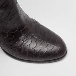 Pre Owned Sergio Rossi Dark Brown Python Embossed Leather Knee Length Boots Size 35.5