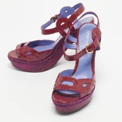 Pre Owned Sergio Rossi Purple Patent Leather Wooded Platform Sandals Size 41