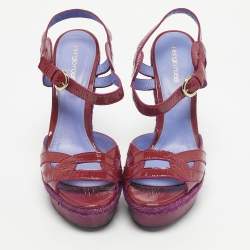 Pre Owned Sergio Rossi Purple Patent Leather Wooded Platform Sandals Size 41