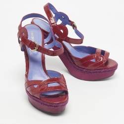 Pre Owned Sergio Rossi Purple Patent Leather Wooded Platform Sandals Size 41