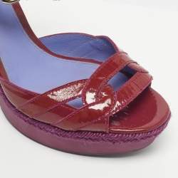 Pre Owned Sergio Rossi Purple Patent Leather Wooded Platform Sandals Size 41