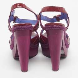 Pre Owned Sergio Rossi Purple Patent Leather Wooded Platform Sandals Size 41