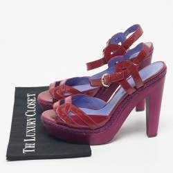 Pre Owned Sergio Rossi Purple Patent Leather Wooded Platform Sandals Size 41