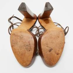 Pre Owned Sergio Rossi Brown Leather Platform Ankle Strap Sandals Size 39.5