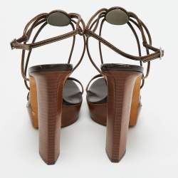 Pre Owned Sergio Rossi Brown Leather Platform Ankle Strap Sandals Size 39.5