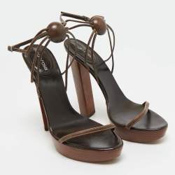 Pre Owned Sergio Rossi Brown Leather Platform Ankle Strap Sandals Size 39.5