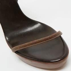 Pre Owned Sergio Rossi Brown Leather Platform Ankle Strap Sandals Size 39.5