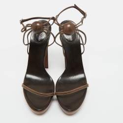 Pre Owned Sergio Rossi Brown Leather Platform Ankle Strap Sandals Size 39.5